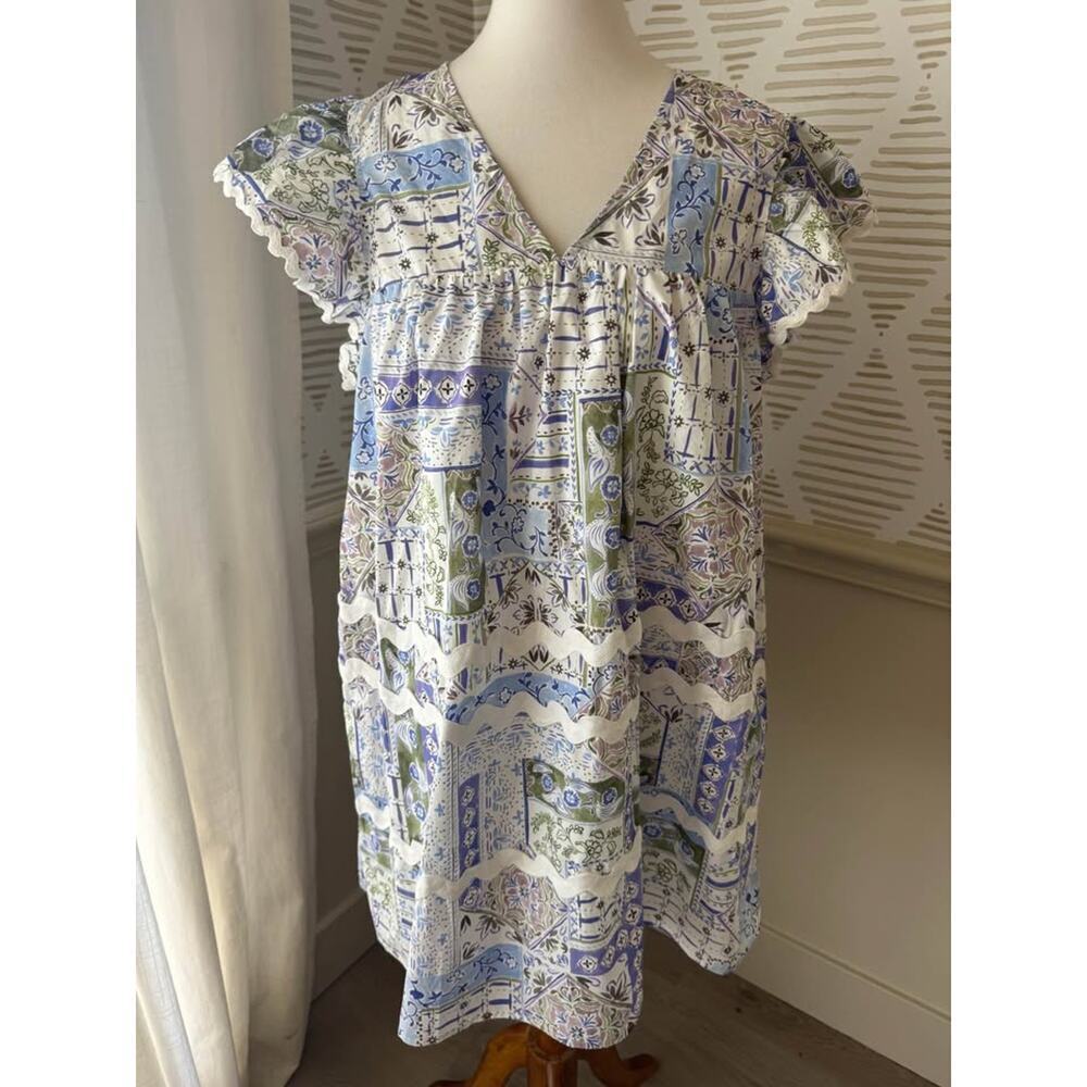 Entro Women’s Large Ric Rac Ruffle Purple Green Mini Dress - Picture 2 of 10